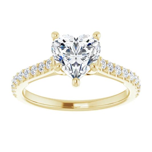 1 CT Accented Shank Heart Diamond Engagement Ring for Women yellow gold