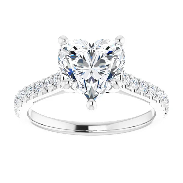 2 CT Accented Shank Heart Diamond Engagement Ring for Women white gold