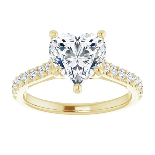 2 CTW Accented Shank Heart Diamond Engagement Ring for Women yellow gold