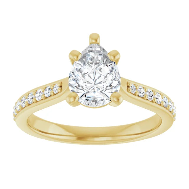 1 CT accented Shank pear shape diamond engagement Ring for women yellow gold 