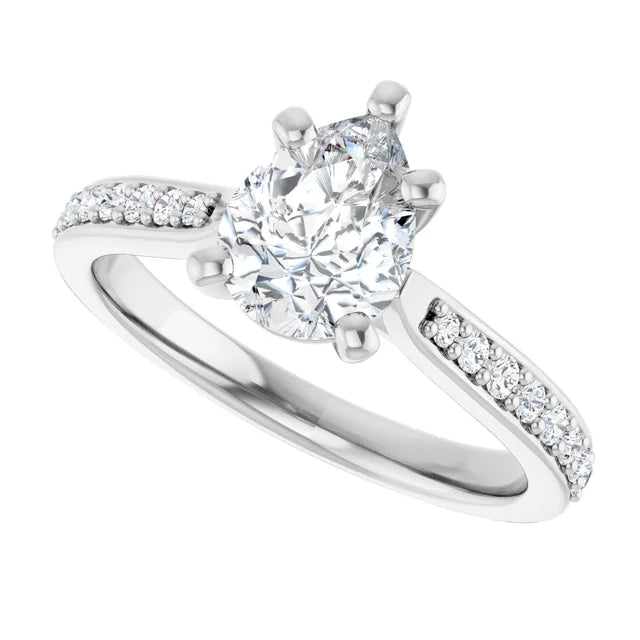 1 CT accented Shank pear shape diamond engagement Ring for women white gold side picture showing center stone 