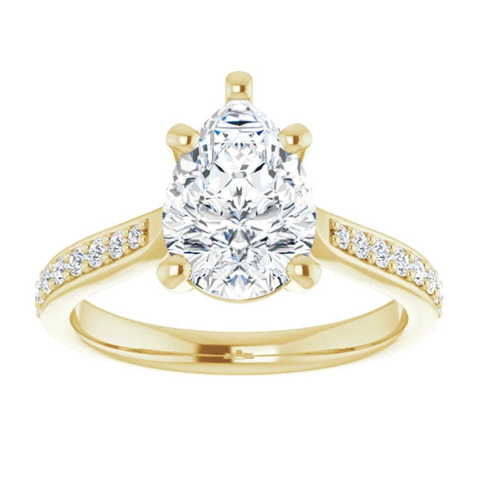 accented Shank pear shape diamond engagement Ring for women 2 CTW yellow gold