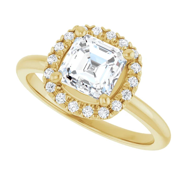 1 CT Halo Style asscher diamond engagement Ring for Women on yellow gold sideway picture 