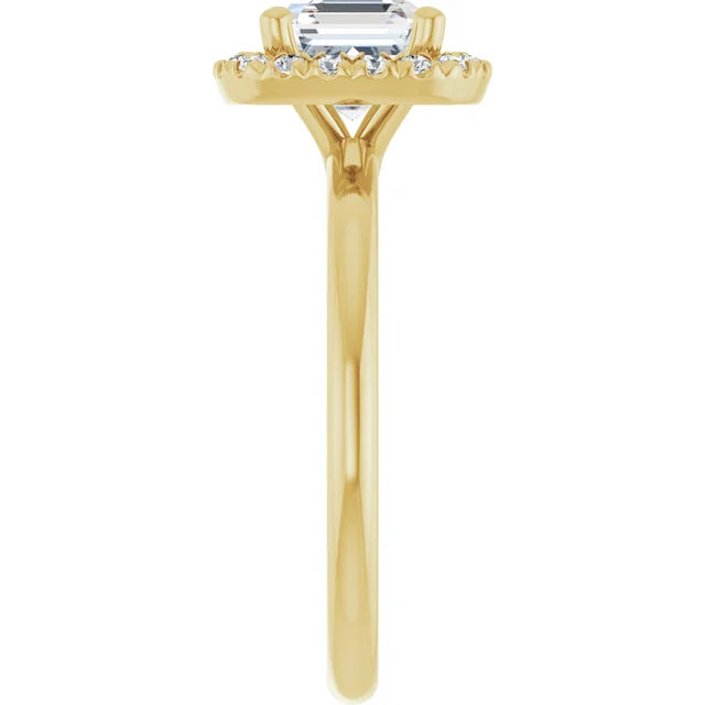 1 CT Halo Style asscher diamond engagement Ring for Women yellow gold showing shank