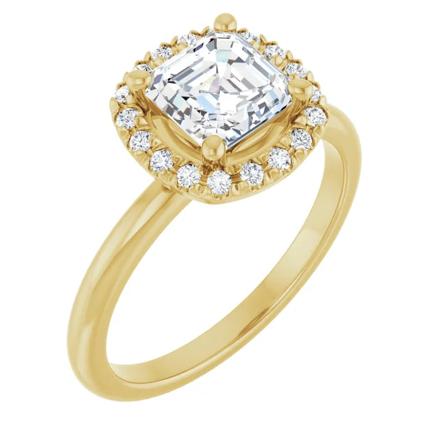 1 CT Halo Style asscher diamond engagement Ring for Women yellow gold