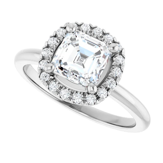 1 CTW Halo Style asscher diamond engagement Ring for Women white gold sideway picture 