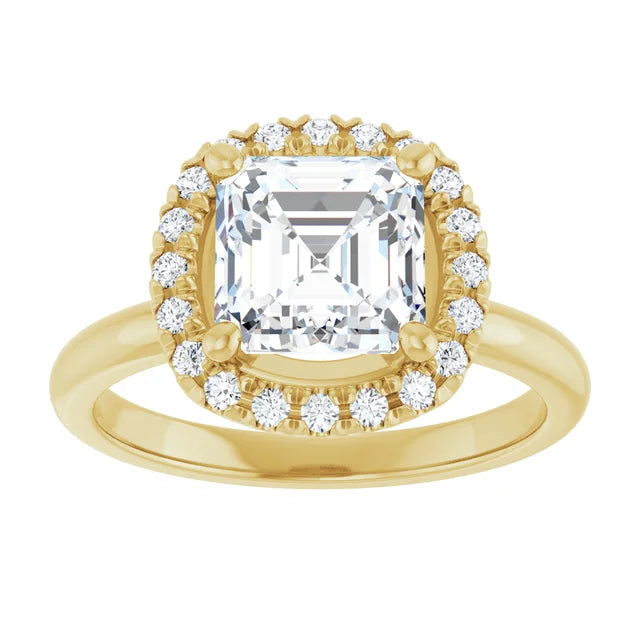 2 CT Halo Style asscher diamond engagement Ring for Women yellow gold showing center stone 