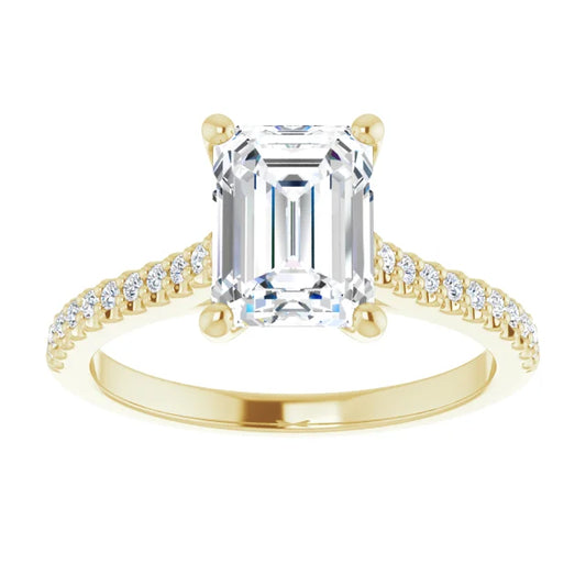 2 CT Assented Shank Emerald Cut Diamond Engagement Ring on Yellow gold