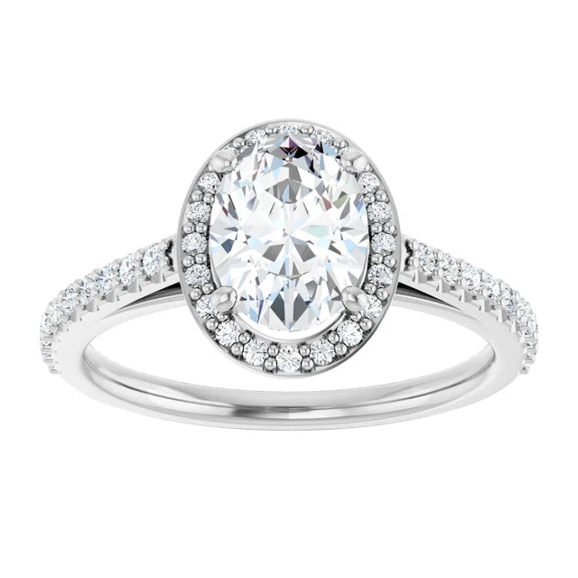 Halo Style Oval Shape solitaire Diamond Engagement Ring on white gold 