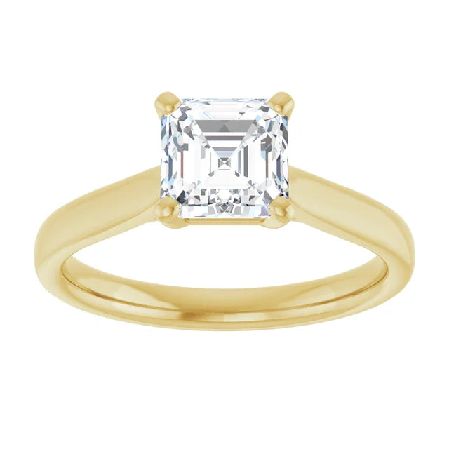 1 CT Asscher Cut Diamond Solitaire Engagement Ring yellow gold showing center stone 