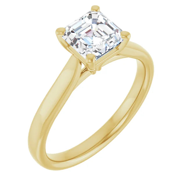 1 CT Asscher Cut Diamond Solitaire Engagement Ring yellow gold sideway picture showing center stone 