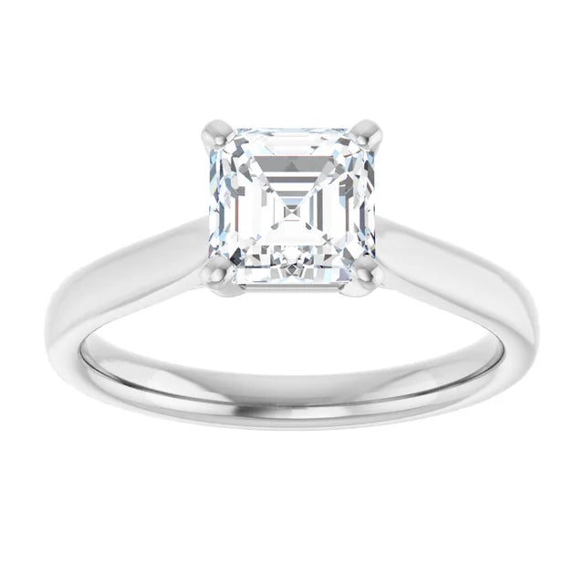 1 CT Asscher Cut Diamond Solitaire Engagement Ring white gold showing center stone 