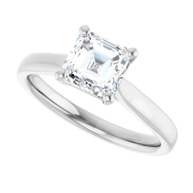 1 CT Asscher Cut Diamond Solitaire Engagement Ring white gold sideway picture showing center stone 