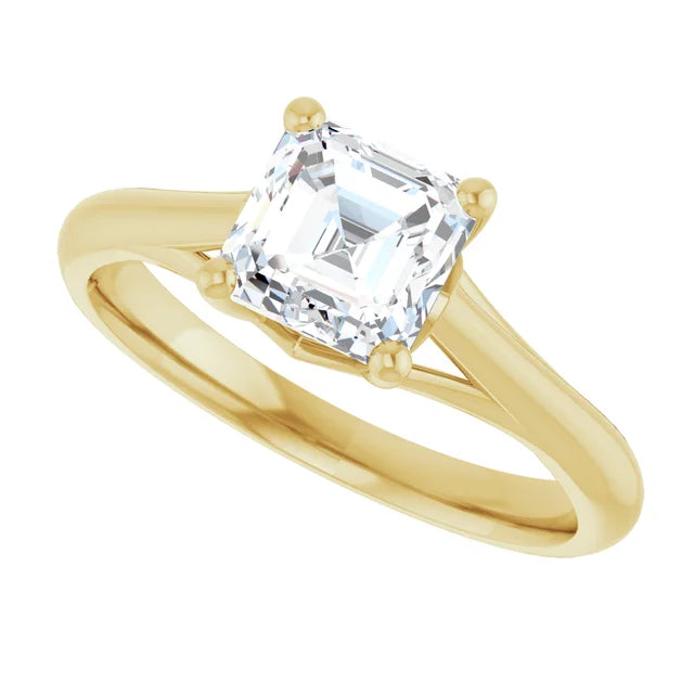 2 CT Asscher Cut Solitaire Diamond Engagement Ring for Women on yellow gold sideway picture showing center stone 