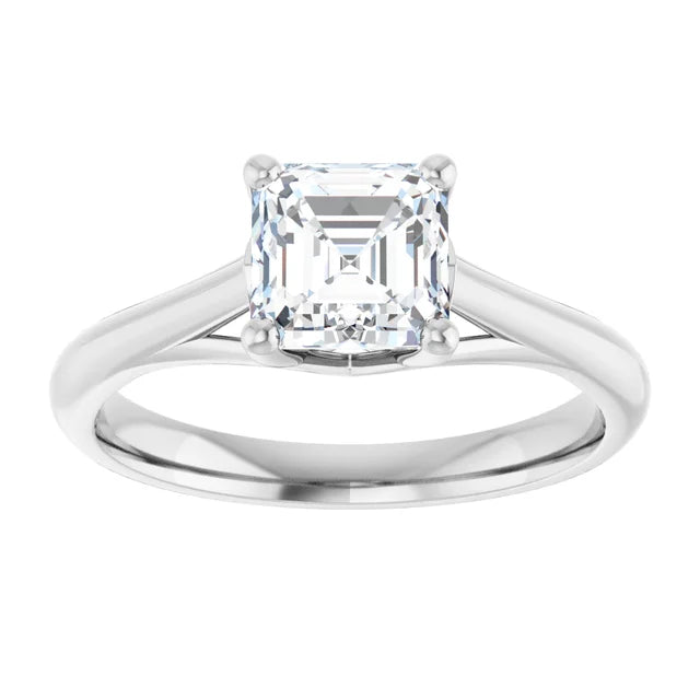 1 CT Asscher Cut Solitaire Diamond Engagement Ring for Women on white gold