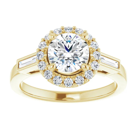 Round & Baguette Halo Style Lab Grown Diamond Engagement Ring