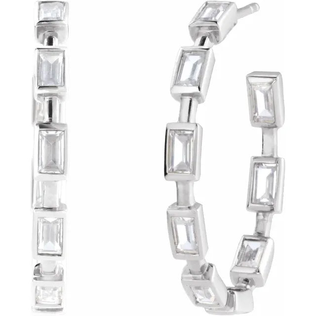 1 1/4 CTW Straight Baguette Lab Grown Diamond Hoop Earrings white gold showing details 