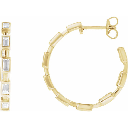 1 1/4 CTW Straight Baguette Lab Grown Diamond Hoop Earrings on yellow gold