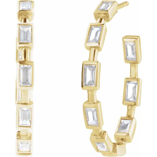 1 1/4 CTW Straight Baguette Lab Grown Diamond Hoop Earrings yellow gold show details 