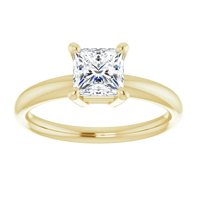 1 CT Princess Cut Lab Grown Diamond Engagement Ring on Yellow gold showing center stone 