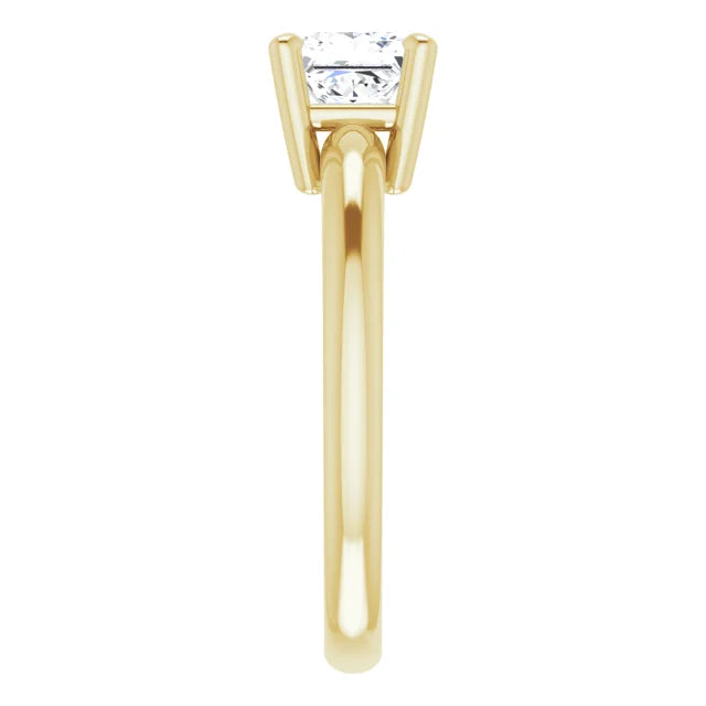 1 CT Princess Cut Lab Grown Diamond Engagement Ring on Yellow gold showing shank