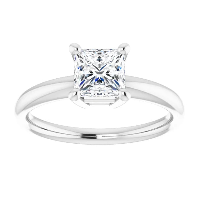 1 CT Princess Cut Lab Grown Diamond Engagement Ring on White gold showing center stone