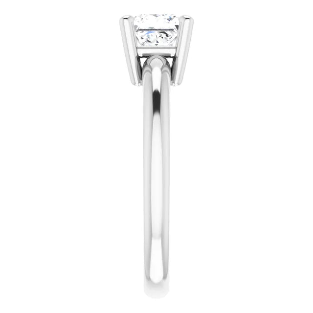 1 CT Princess Cut Lab Grown Diamond Engagement Ring on white gold showing diamond from the side 