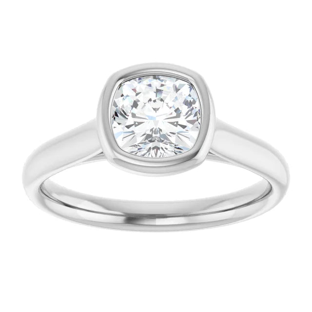 1 CT Bezel set  Cushion Cut Diamond Solitaire Engagement Ring for women on white gold 