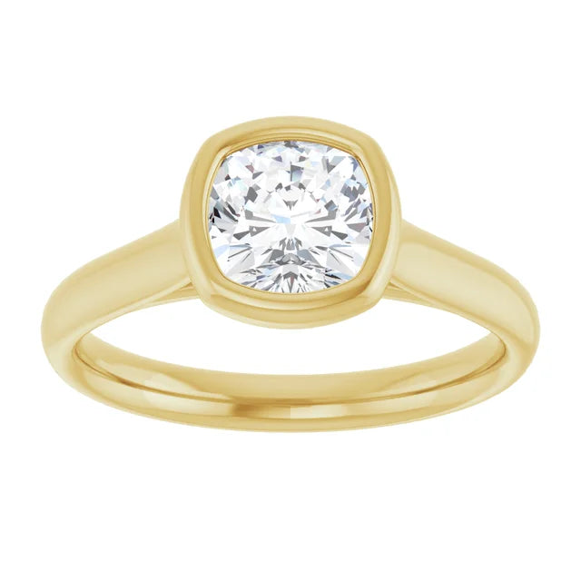 1 CT Bezel set  Cushion Cut Diamond Solitaire Engagement Ring for women on yellow gold