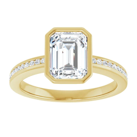 Bezel Set Emerald Cut Diamond Engagement Ring for Women