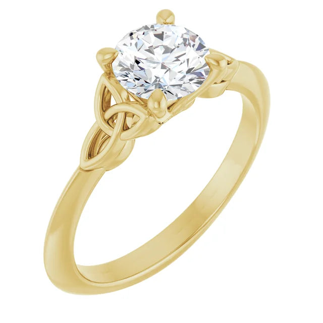 Sideway Picture for Celtic Inspired Round Solitaire Diamond Engagement Ring in Yellow old
