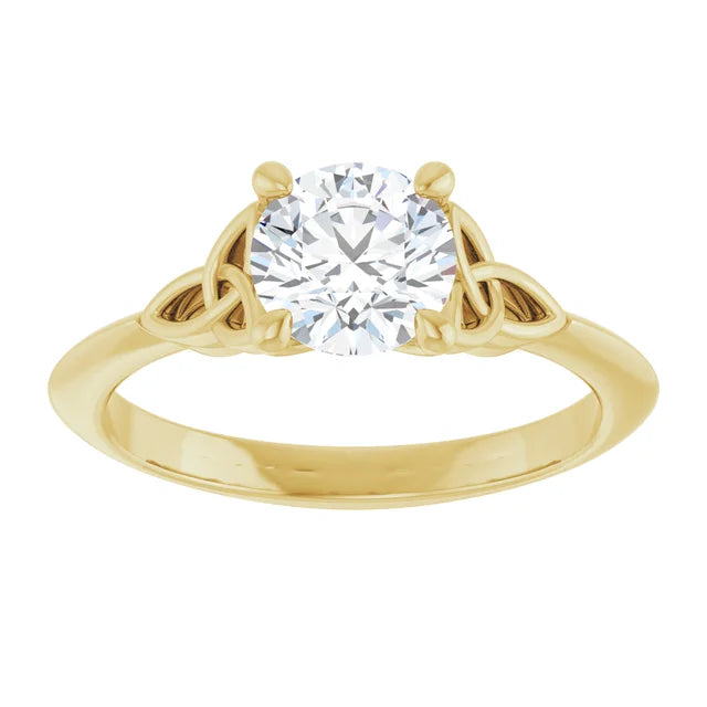 Celtic Inspired Round Solitaire Diamond Engagement Ring 