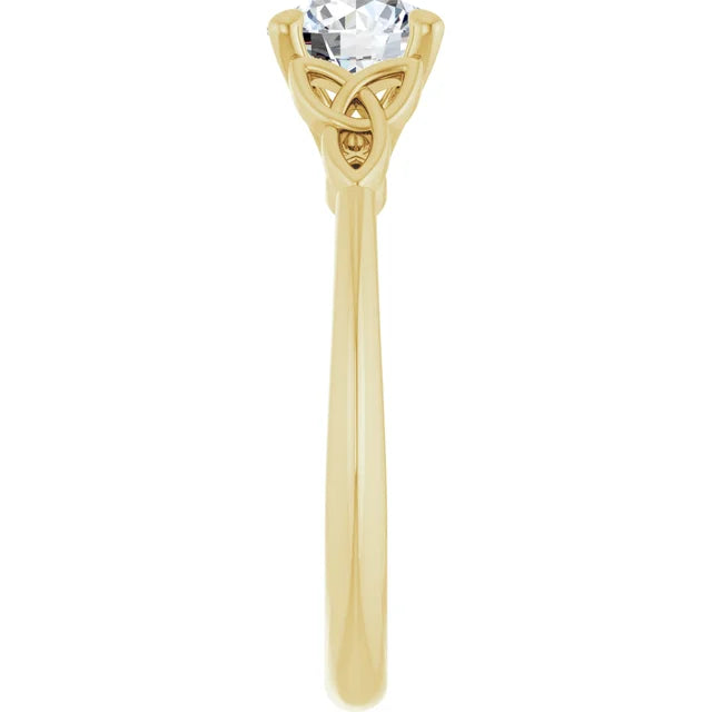 Celtic Inspired Round Solitaire Diamond Engagement Ring picture from the side showing under gallery 