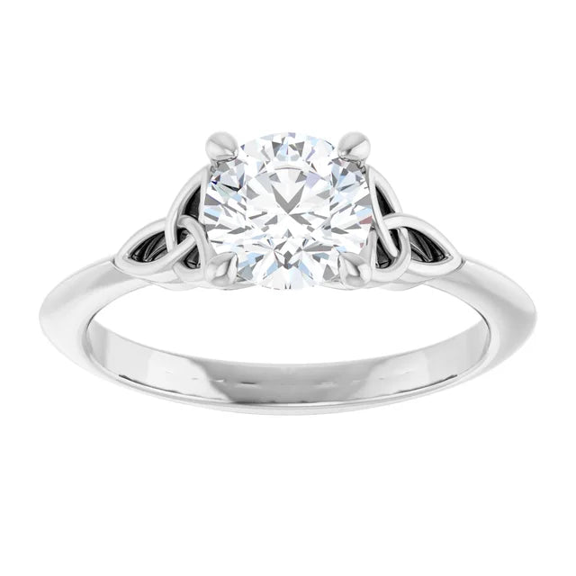 Celtic Inspired Round Solitaire Diamond Engagement Ring in white gold