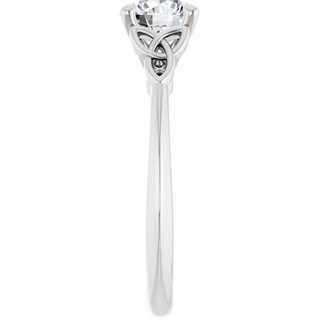 Celtic Inspired Round Solitaire Diamond Engagement Ring in Platinum showing under gallery from the side 