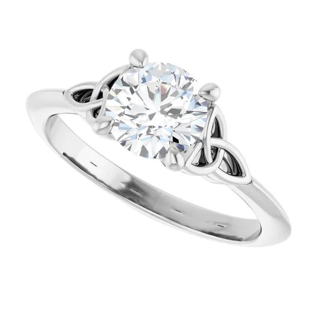 Celtic Inspired Round Solitaire Diamond Engagement Ring in White gold