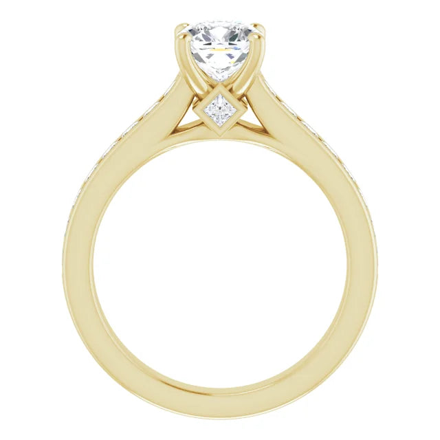 1 CT cushion cut accented shank Diamond engagement ring for women on yellow gold showing under gallery 