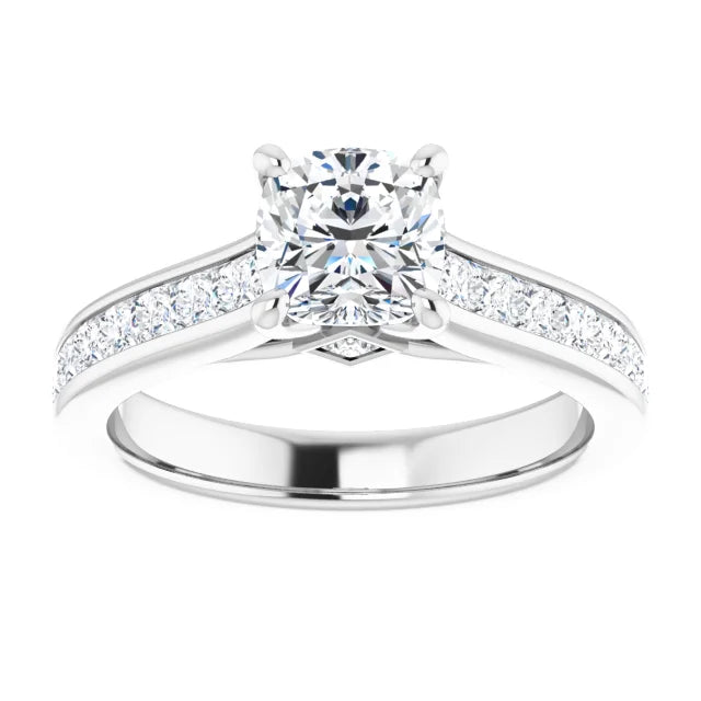 1 CT cushion cut accented shank Diamond engagement ring for women on white gold