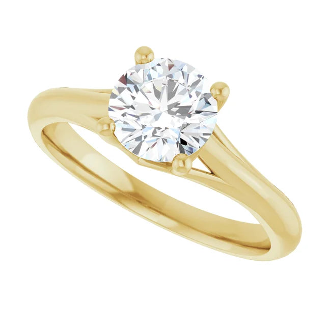 1 CTW Lab Grown Round Diamond Solitaire Engagement Ring yellow gold side showing prongs