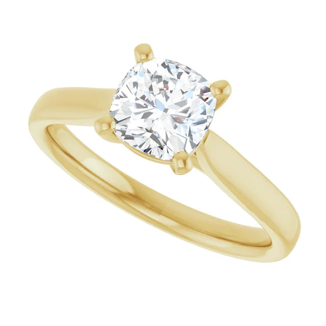 1 CT Cushion Cut solitaire lab Diamond Engagement Ring for Women on yellow gold sideway picture 