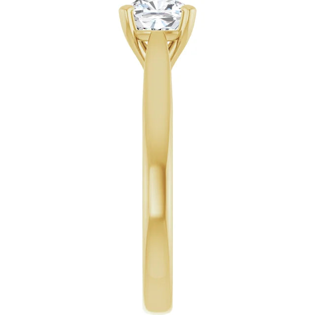 1 CT Cushion Cut solitaire lab Diamond Engagement Ring for Women on yellow gold showing shank