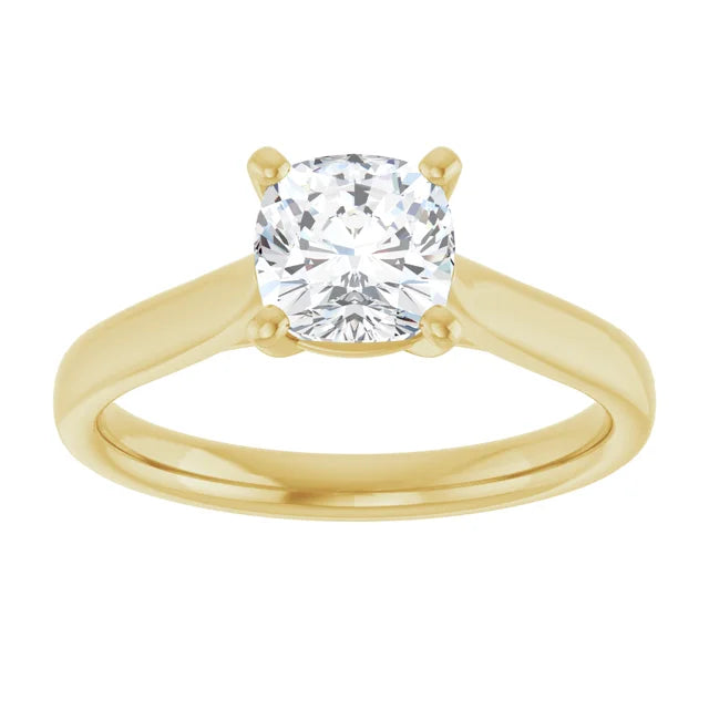 1 CT Cushion Cut solitaire lab Diamond Engagement Ring for Women on yellow gold showing center stone 