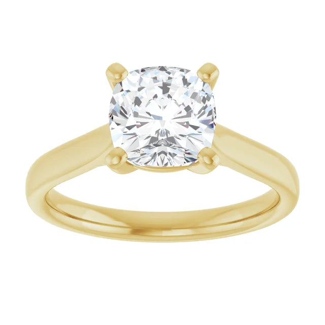 Cushion Cut solitaire lab Diamond Engagement Ring for Women on yellow gold  2 CTW