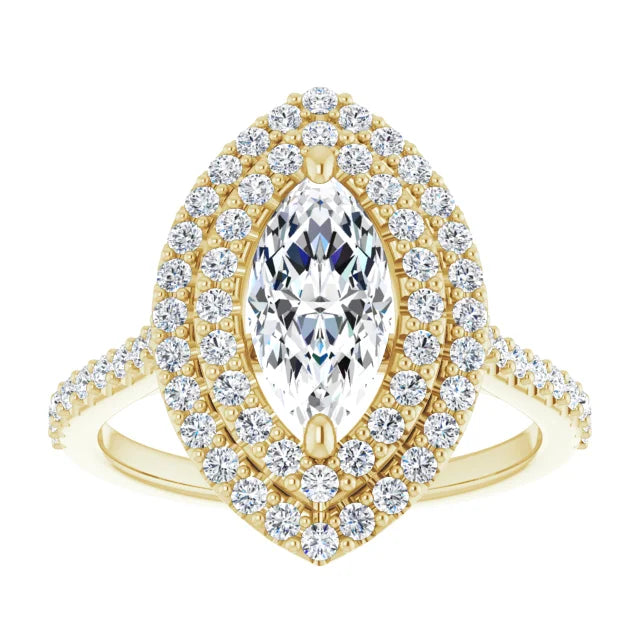 Double halo Marquise Diamond engagement Ring on Yellow gold 