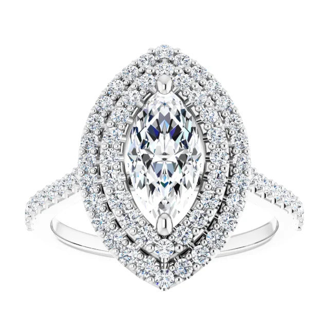 Double halo Marquise Diamond engagement Ring on White gold