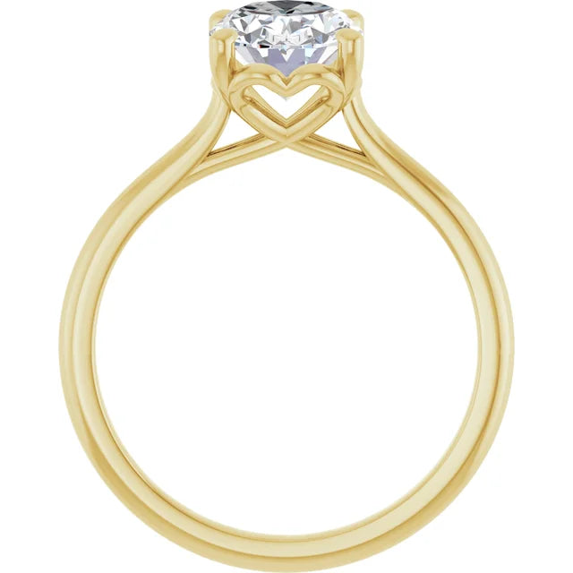 2 CTW Lab Grown Oval Diamond Engagement Ring on yellow gold showing heart under gallery