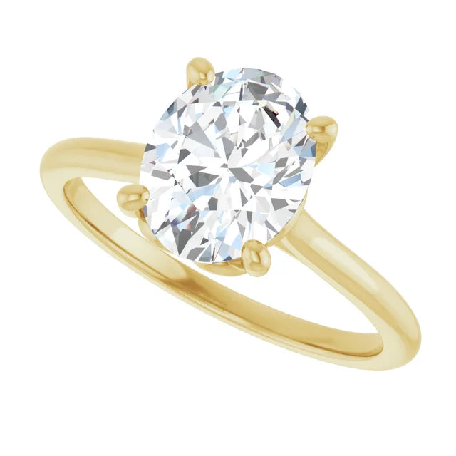 2 CTW Lab Grown Oval Diamond Engagement Ring on yellow gold sideway picture showing center stone