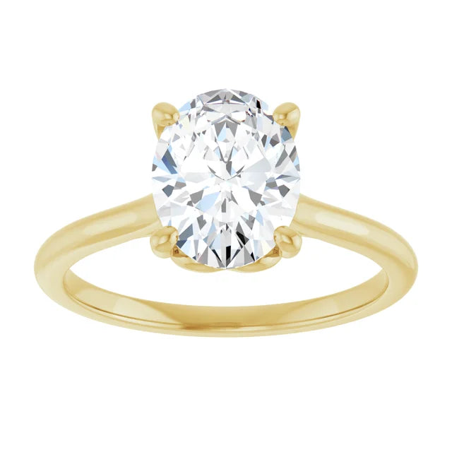 2 CTW Lab Grown Oval Diamond Engagement Ring on yellow gold showing center stone 