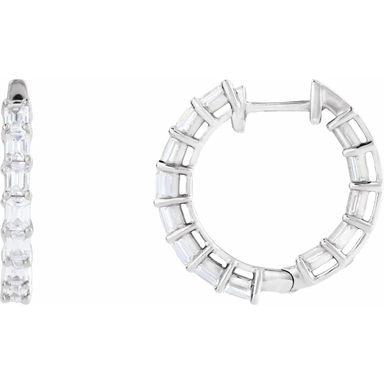 3 CTW Emerald Cut Lab-Grown Diamond Inside-Outside Hoop Earrings white gold