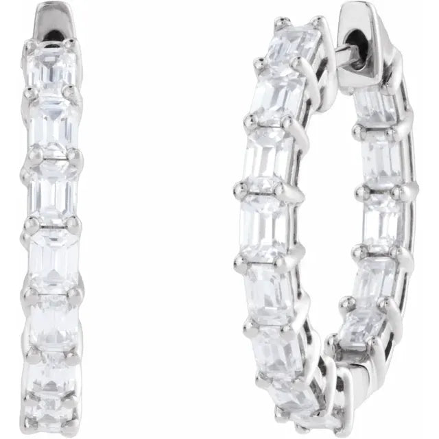 3 CTW Emerald Cut Lab-Grown Diamond Inside-Outside Hoop Earrings white gold showing stones 